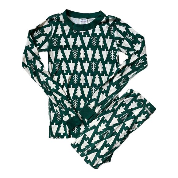 Hanna Andersson Fall Winter Long John Pajamas Green Trees Youth 150 US 12 - Picture 1 of 5